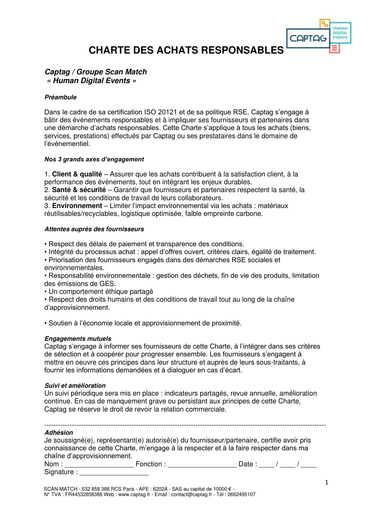 Charte des achats responsables Captag